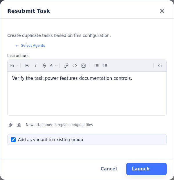 Resubmit task modal